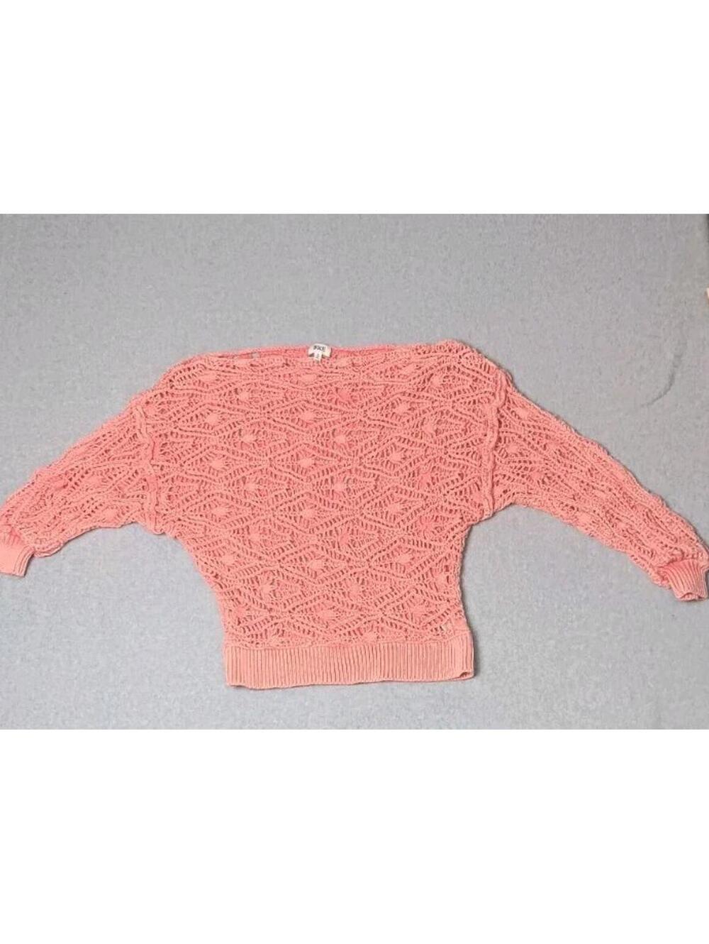 BKE Crochet Off The Shoulder Sweater Womens Size Small Pink Knitted One...